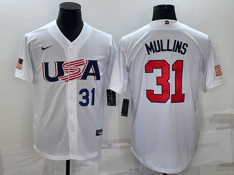 Men 2023 World Cub USA #31 Mullins White Nike MLB Jersey